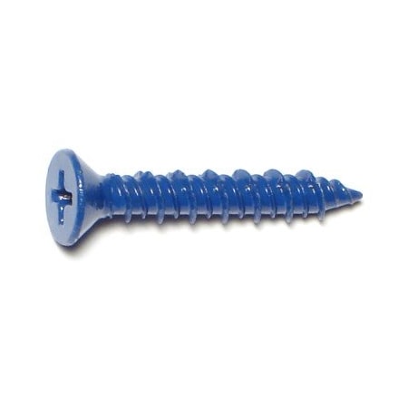 Masonry Screw, 3/16 Dia., Flat, 1 1/4 In L, Steel Blue Ruspert, 12 PK